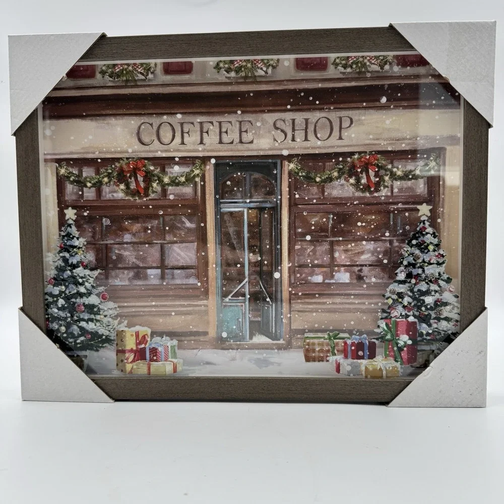 Hobby Lobby Christmas Classics Winter Coffee Shop Framed Wall Decor NEW